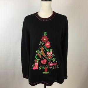 VTG Quacker Factory Christmas Sweater XS Black